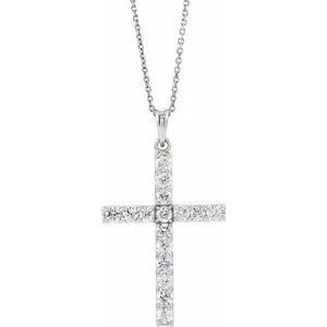 14K White 1/2 CTW Diamond Cross 18" Necklace