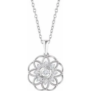 14K White 1/5 CTW Diamond Granulated Filigree 18" Necklace