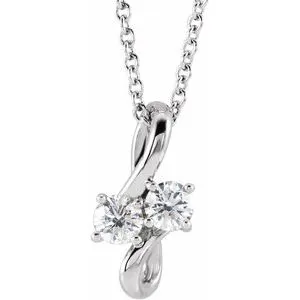 14K White 1/5 CTW Diamond Two-Stone Bypass 16-18" Necklace