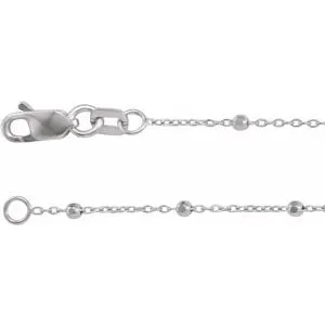 14K White 1.7 mm Cable Chain 7" Bracelet with Faceted Beads