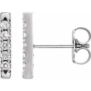 14K White 1/8 CTW Diamond French-Set Bar Earrings