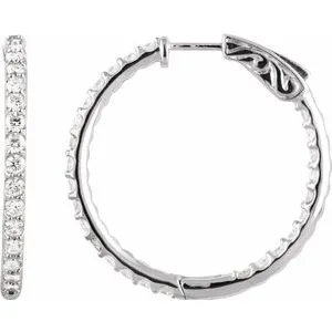 14K White 2 CTW Lab-Grown Diamond Inside-Outside 29.5 mm Hoop Earrings