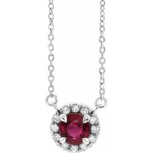 14K White 3 mm Natual Mozambique Garnet & .03 CTW Natual Diamond 18" Necklace