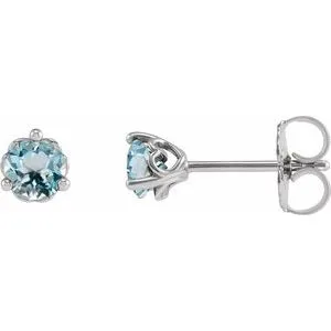 14K White 3 mm Natural Sky Blue Topaz Cocktail-Style Earrings