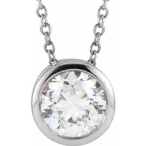 14K White 3/4 CT Lab-Grown Diamond Solitaire 16-18" Necklace