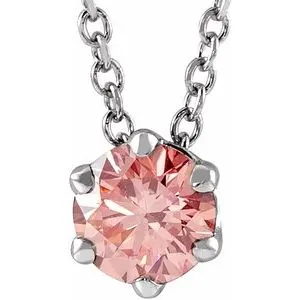 14K White 3/8 CT Pink Lab-Grown Diamond Solitaire 16-18" Necklace