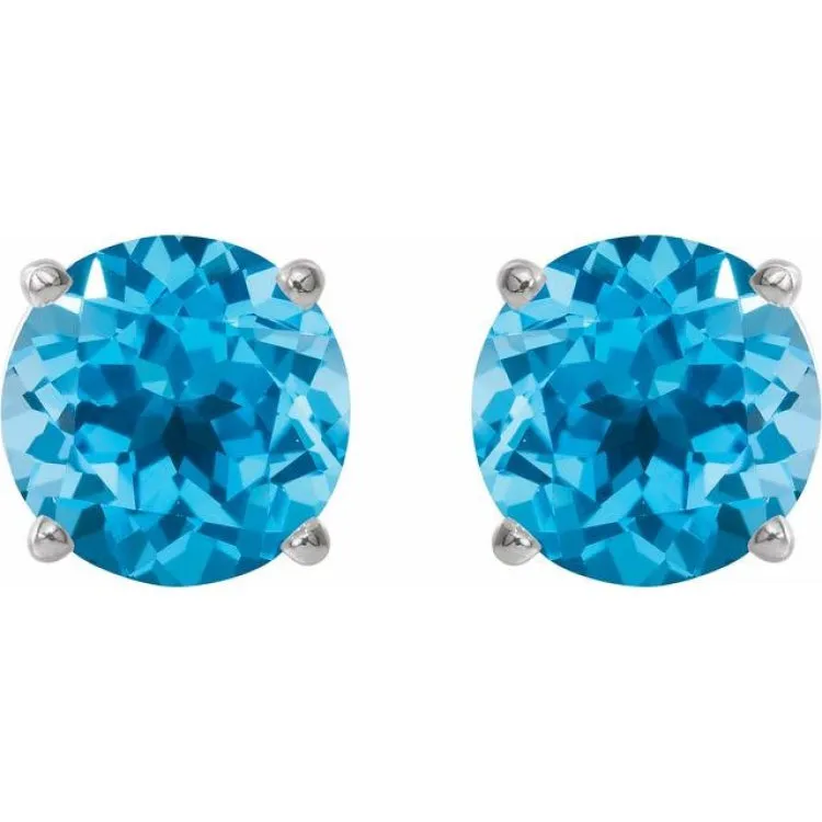 14K White 5 mm Natural Swiss Blue Topaz Stud Earrings