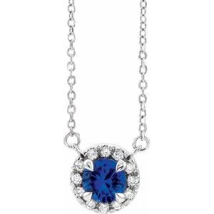 14K White 6.5 mm Lab-Grown Blue Sapphire & 1/6 CTW Natural Diamond 16" Necklace
