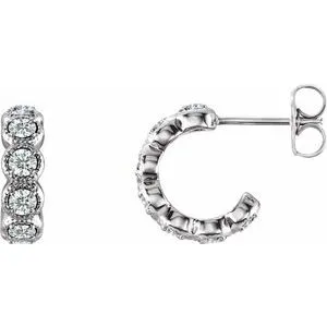 14K White 7/8 CTW Diamond Hoop Earrings