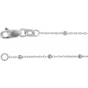 14K White .85 mm Faceted Beaded Cable 7" Chain