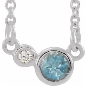 14K White Aquamarine & .02 CTW Diamond 18" Necklace