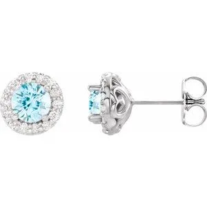 14K White Aquamarine & 1/4 CTW Diamond Earrings