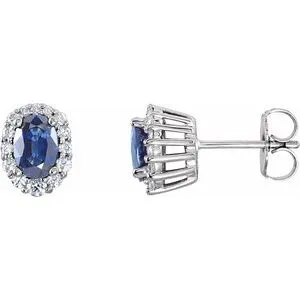 14K White Blue Sapphire & 1/3 CTW Diamond Cluster Earrings
