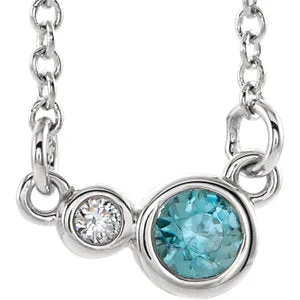 14K White Blue Zircon & .02 CTW Diamond 16" Necklace