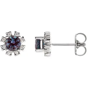 14K White Chatham® Created Alexandrite & .07 CTW Diamond Earrings