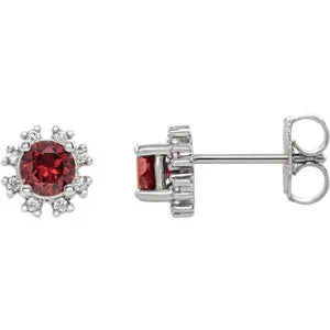 14K White Chatham® Created Ruby & 1/5 CTW Diamond Earrings