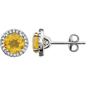 14K White Citrine & 1/8 CTW Diamond Earrings