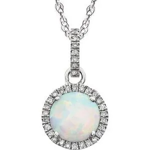 14K White Created Opal & 1/10 CTW Diamond 18" Necklace