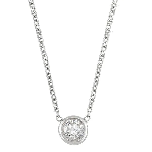 14K White Gold (0.10ct) Bezel Set Diamond Solitaire Necklace