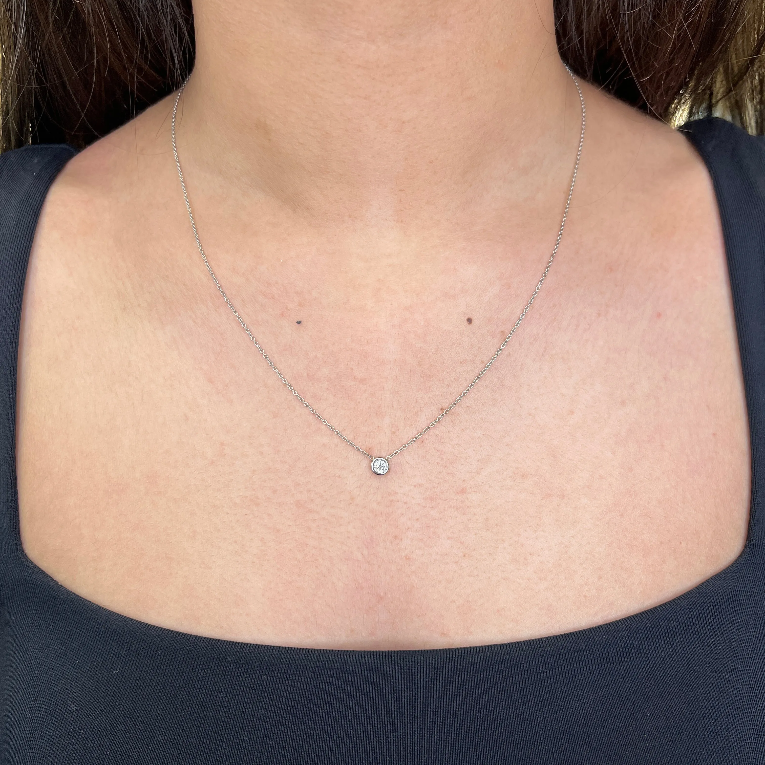 14K White Gold (0.10ct) Bezel Set Diamond Solitaire Necklace