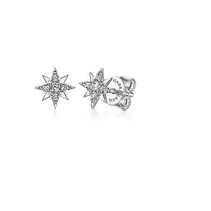 14K White Gold .12cttw Diamond Star Stud Earrings