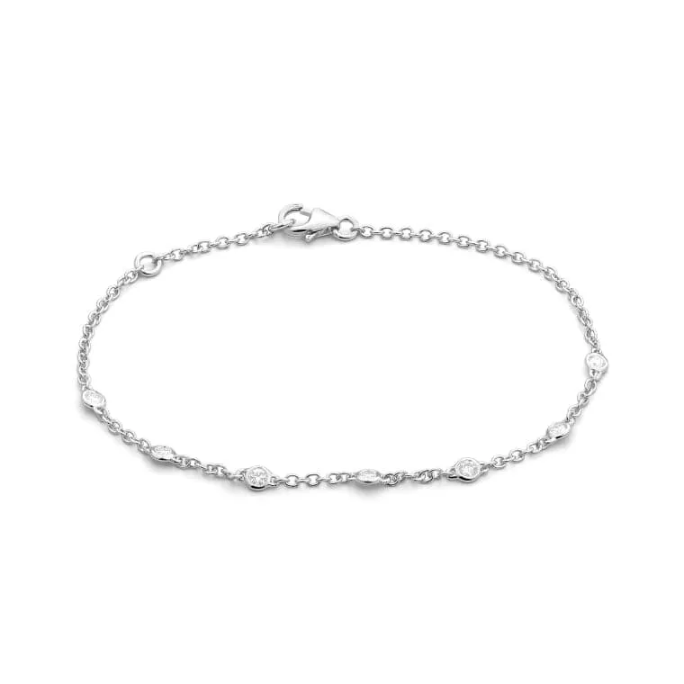 14k White Gold 7 Station Diamond Bracelet, 0.28 Ctw