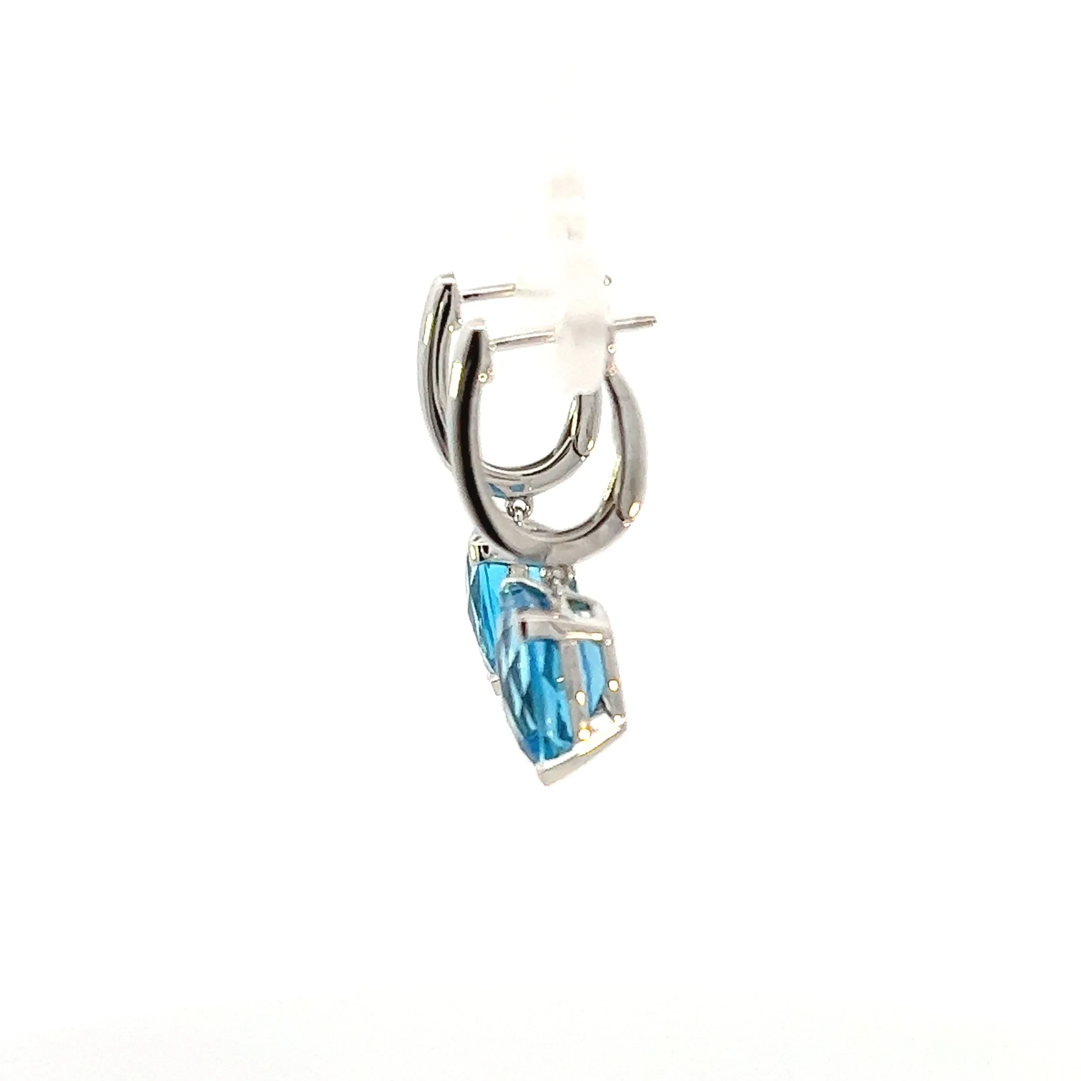 14K White Gold Cushion Cut Blue Topaz Drop Earrings (7.55ctw)