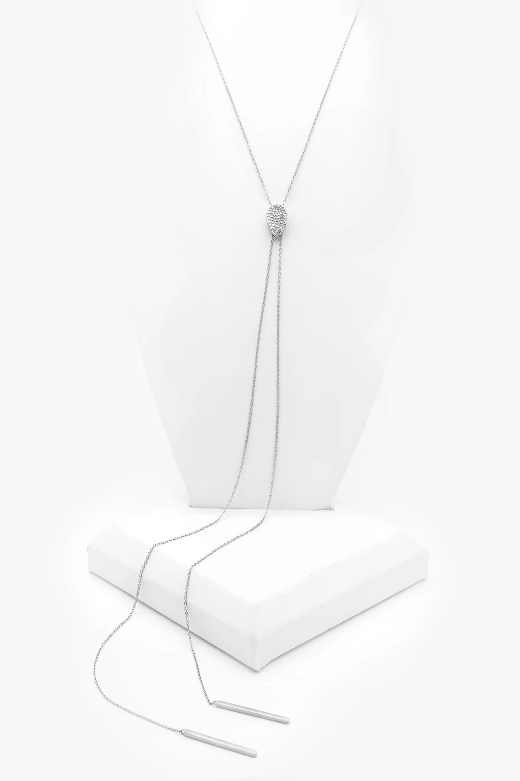14k White Gold Diamond Lariat Necklace