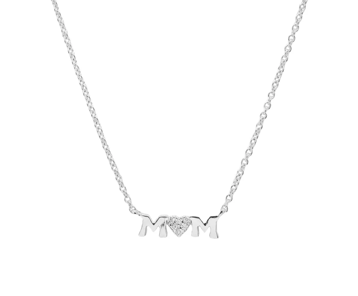 14k White Gold Diamond Mom Necklace