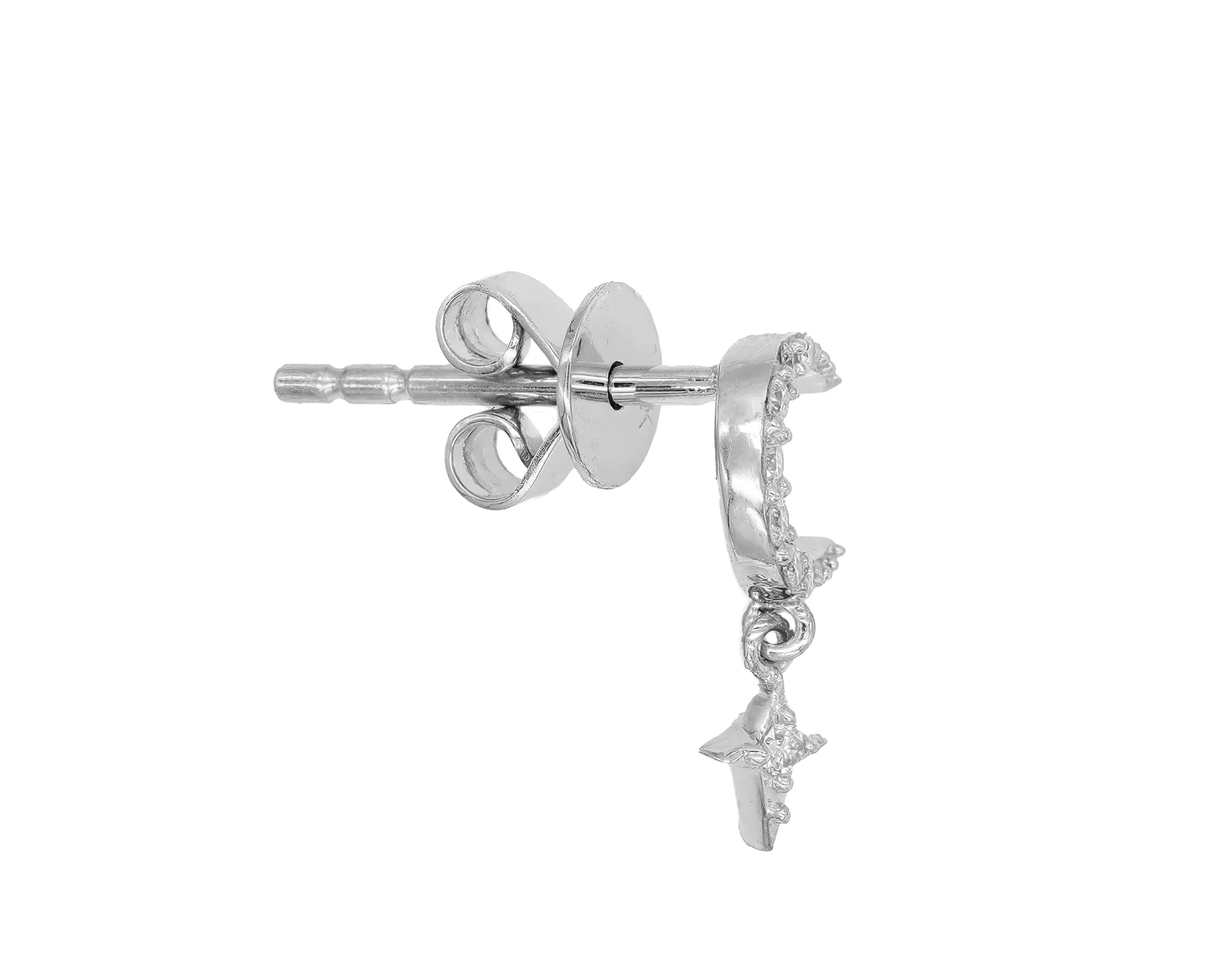 14k White Gold Diamond Moon and Star Earrings