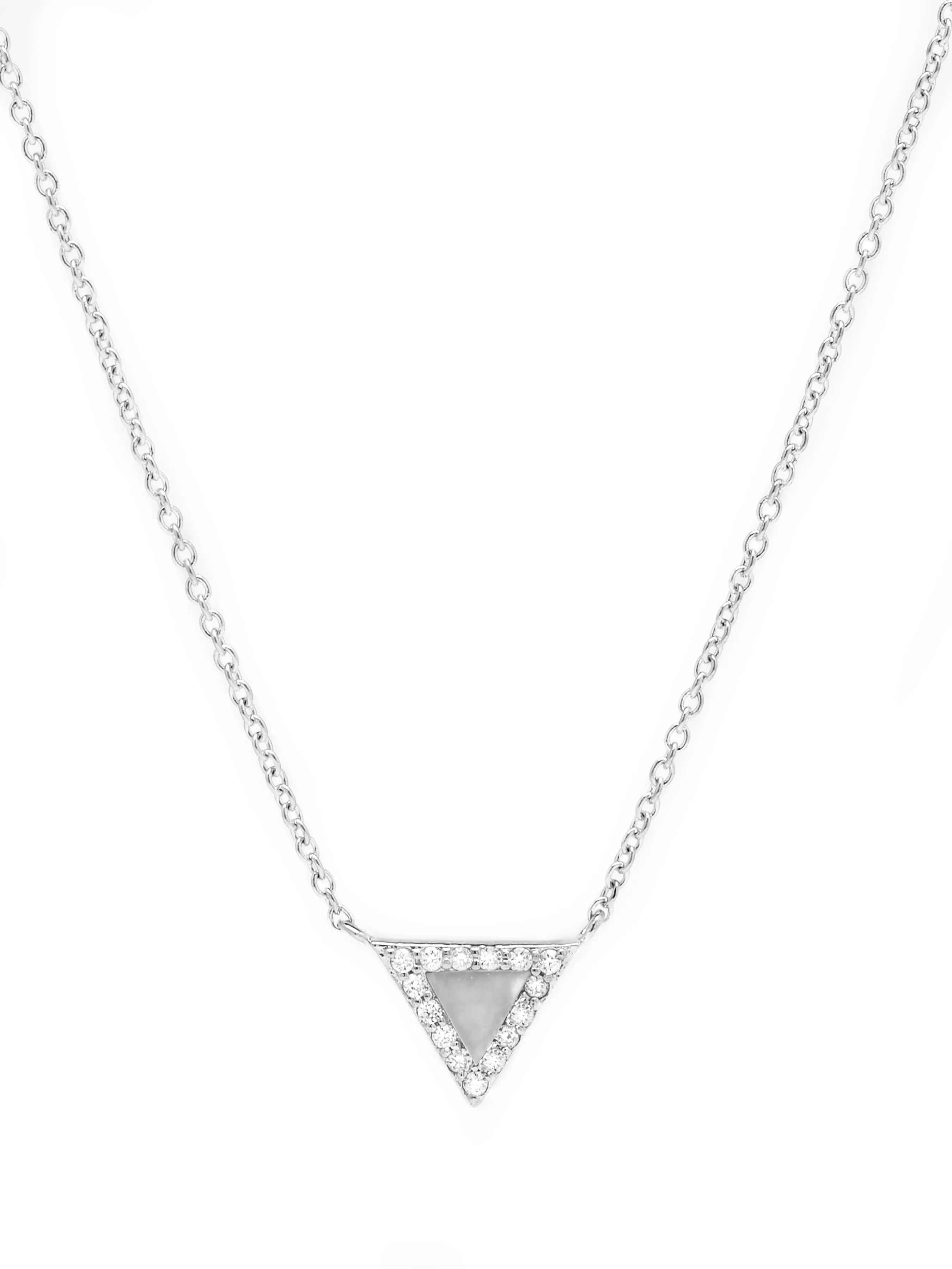 14k White Gold Diamond Mother of Pearl Triangle Necklace