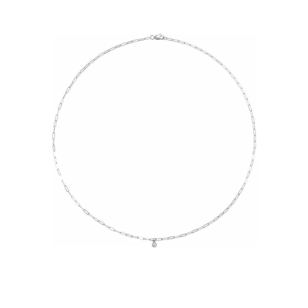 14k White Gold Diamond Paperclip Chain Necklace