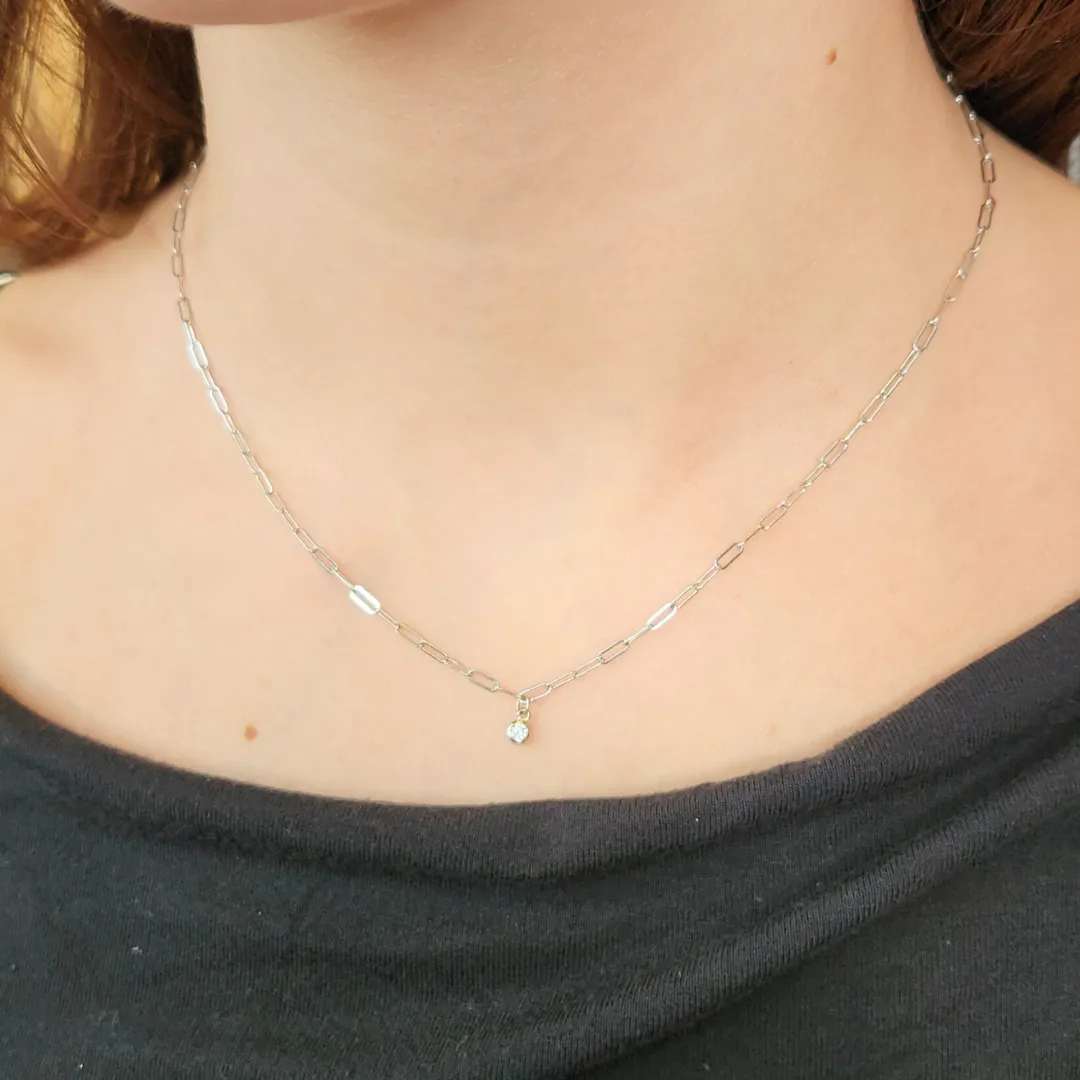 14k White Gold Diamond Paperclip Chain Necklace