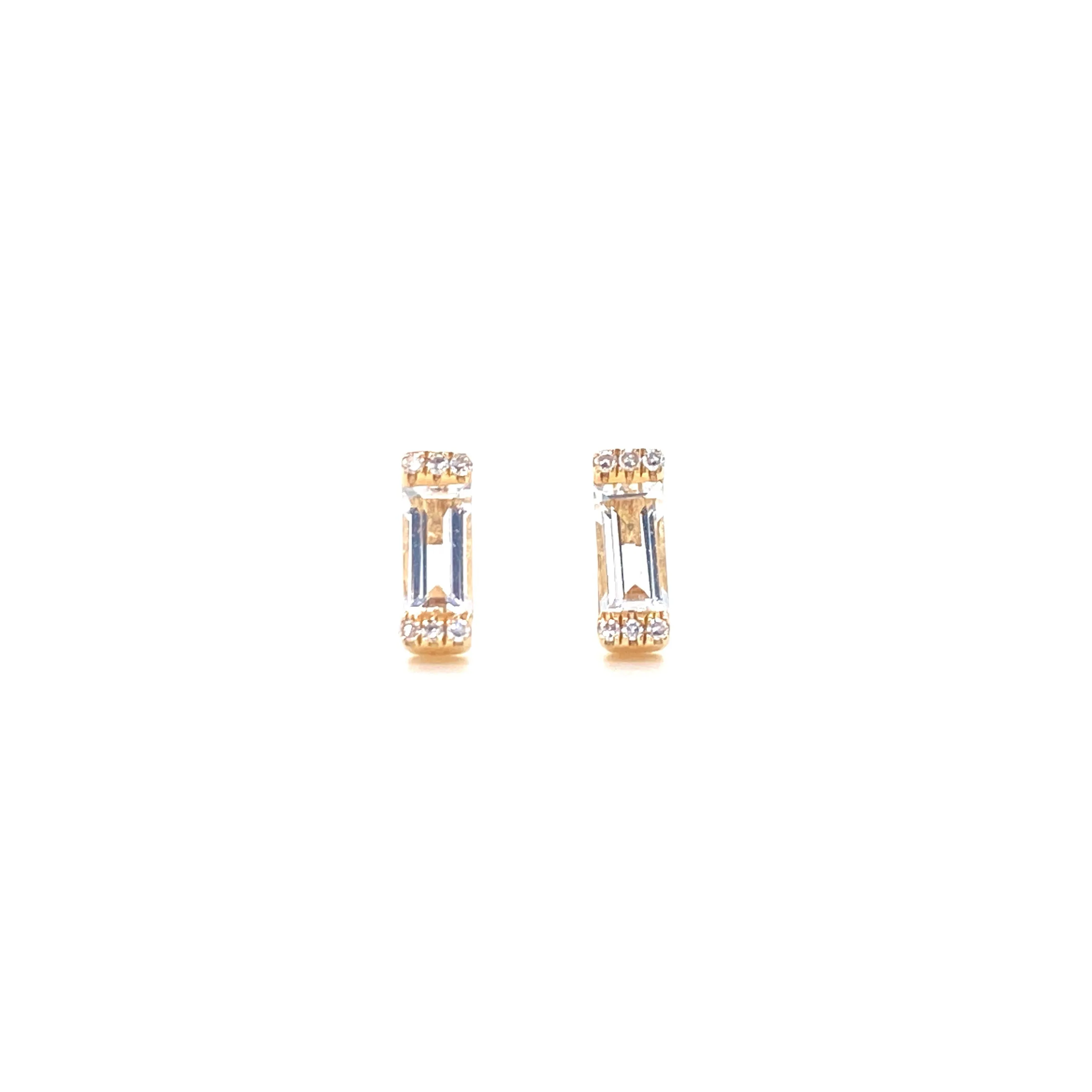 14K White Gold Diamond   White Topaz Baguette Earrings