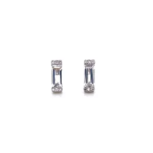 14K White Gold Diamond   White Topaz Baguette Earrings