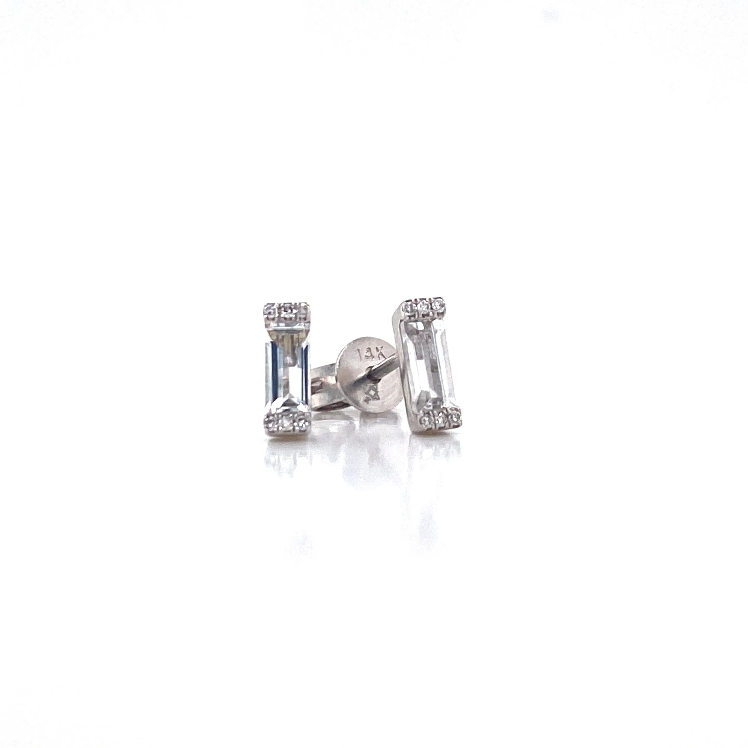 14K White Gold Diamond   White Topaz Baguette Earrings
