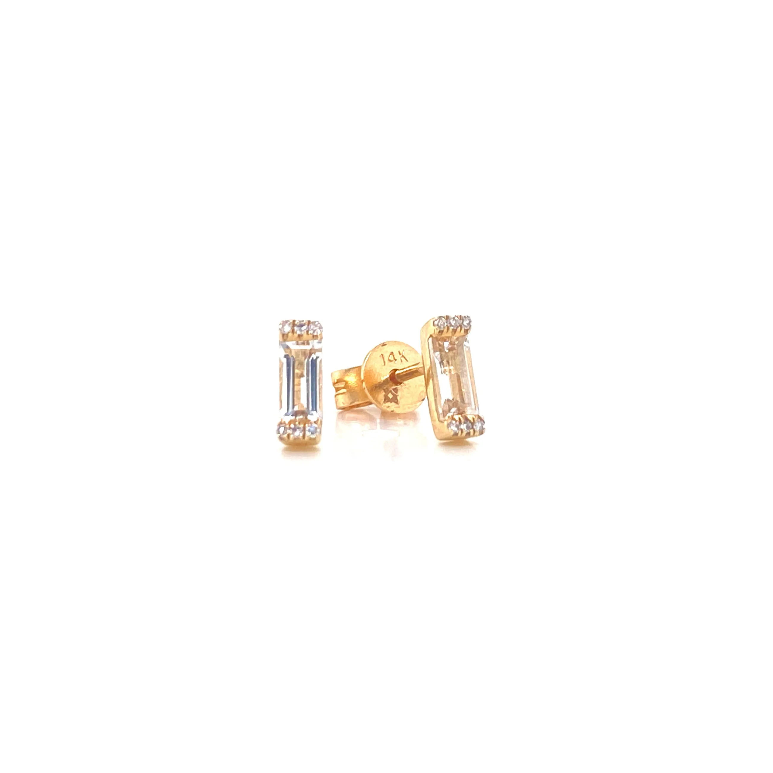 14K White Gold Diamond   White Topaz Baguette Earrings