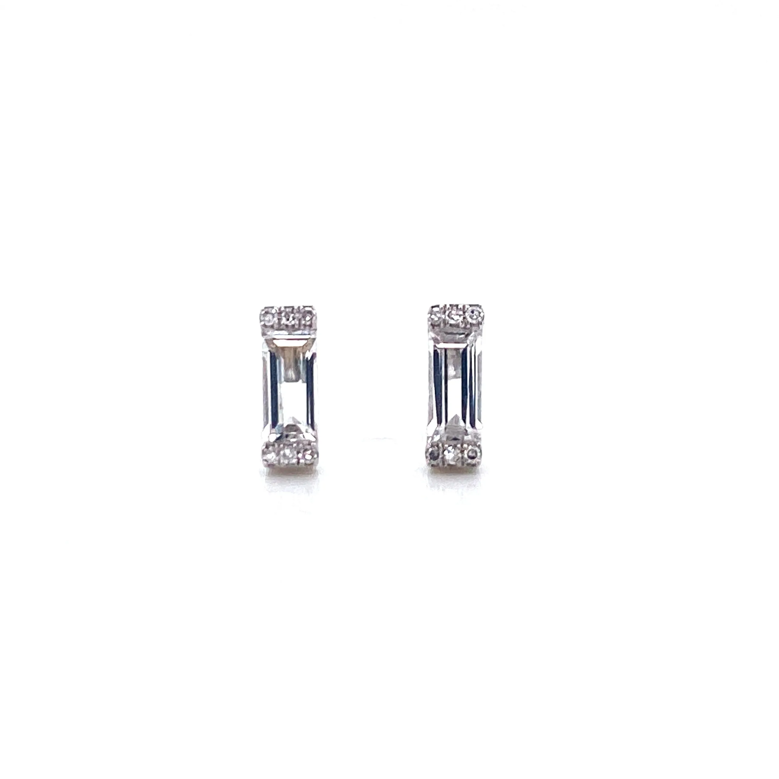 14K White Gold Diamond   White Topaz Baguette Earrings