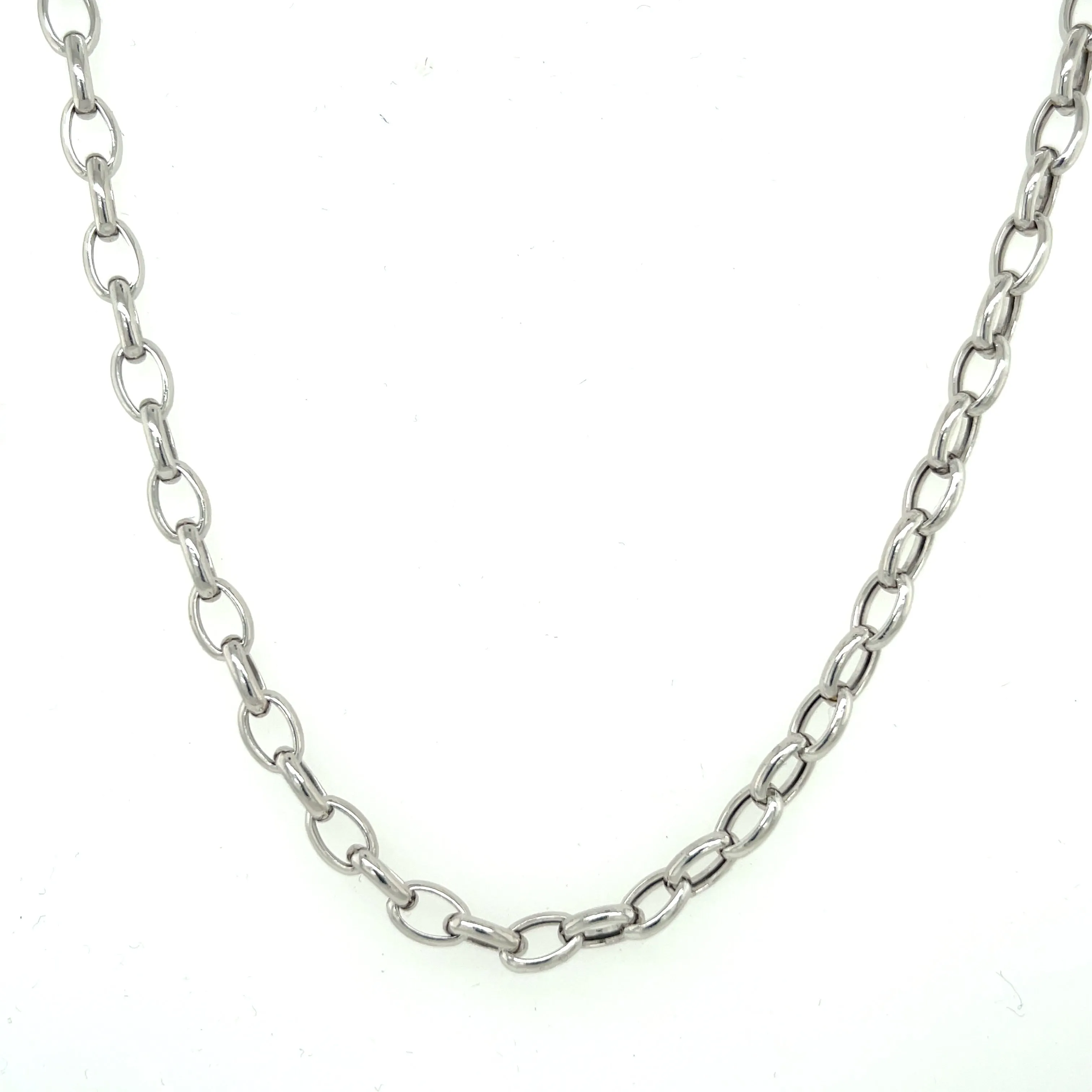 14K White Gold Oval Rolo Link Necklace
