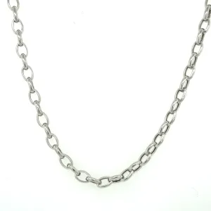 14K White Gold Oval Rolo Link Necklace