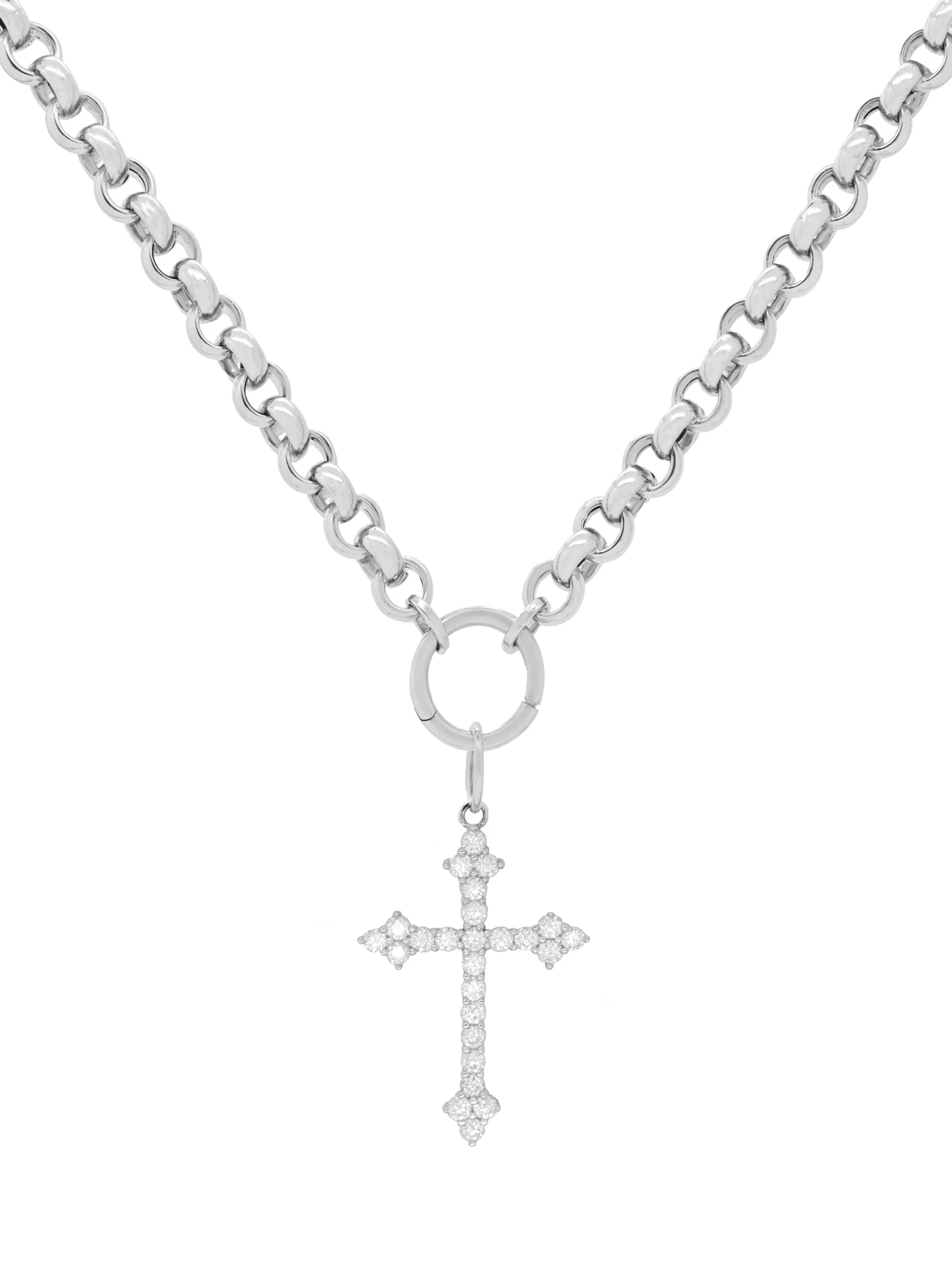 14k White Gold Rolo Charm Chain Necklace