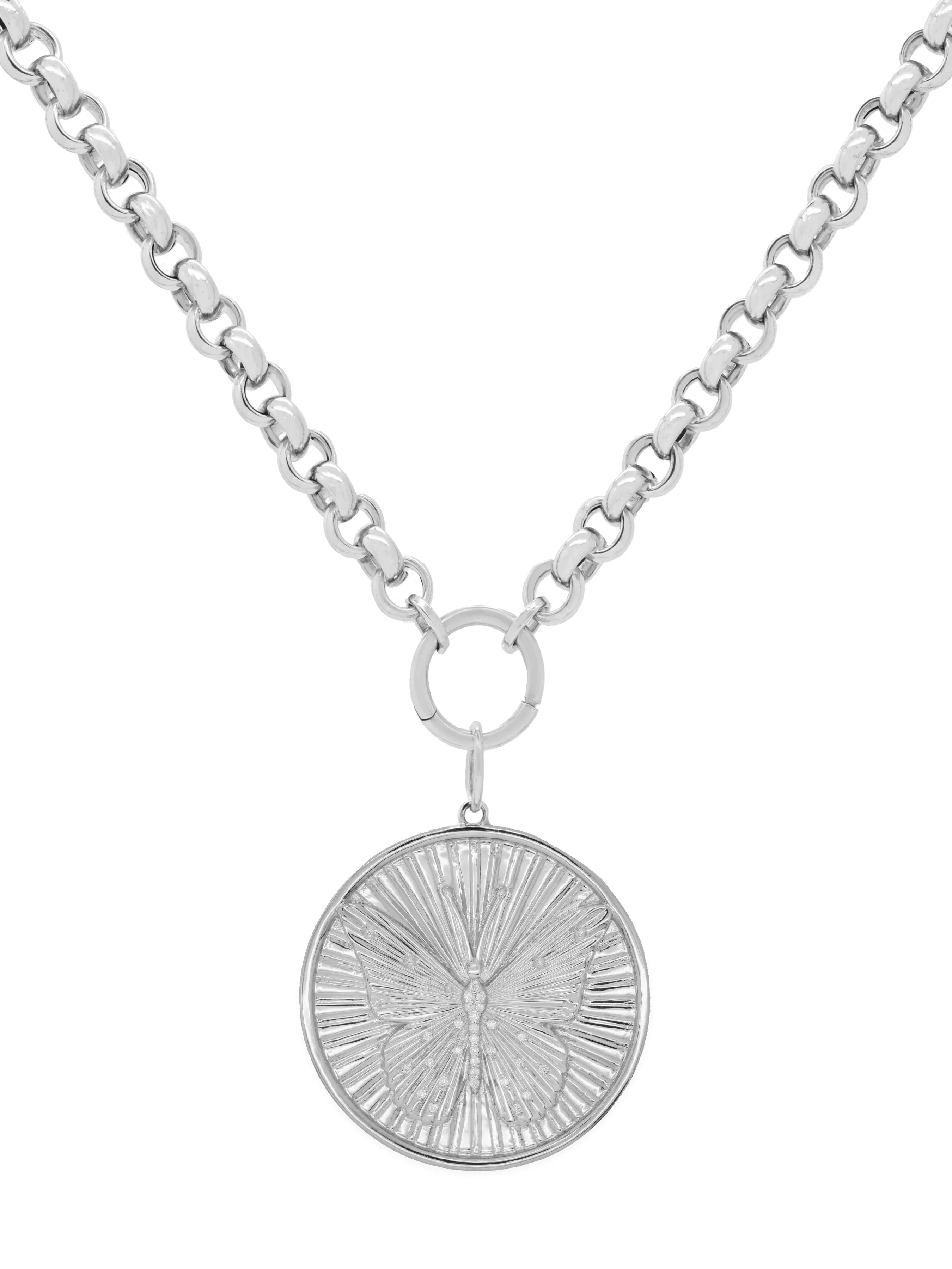 14k White Gold Rolo Charm Chain Necklace