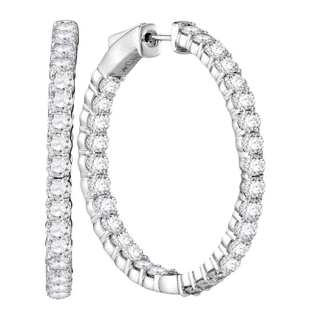 14K White Gold Round Diamond Hoop Inside Outside Earrings 4.00 Cttw