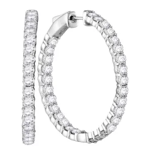 14K White Gold Round Diamond Hoop Inside Outside Earrings 4.00 Cttw
