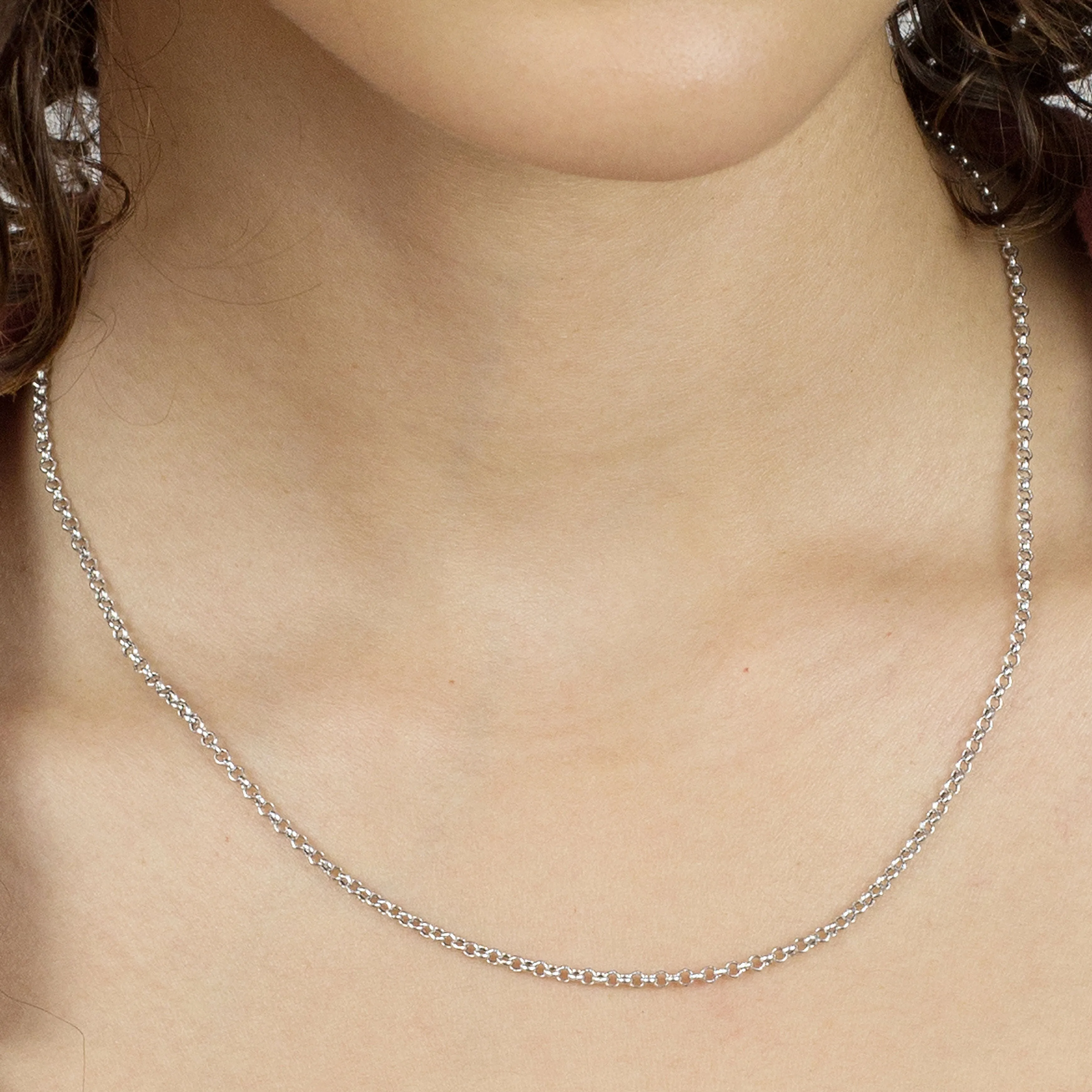 14K White Gold Round Rolo Necklace