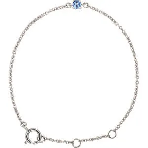 14K White Imitation Aquamarine Youth Birthstone 4 1/2-5 1/2" Bracelet