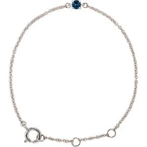 14K White Imitation Blue Sapphire Youth Birthstone 4 1/2-5 1/2" Bracelet
