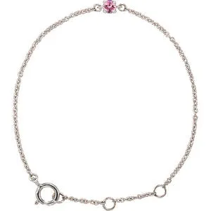 14K White Imitation Pink Tourmaline Youth Birthstone 4 1/2-5 1/2" Bracelet