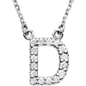 14K White Initial D 1/8 CTW Diamond 16" Necklace