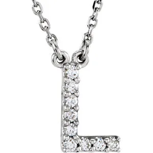 14K White Initial L 1/10 CTW Diamond 16" Necklace